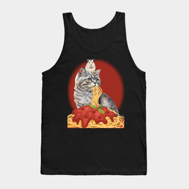 CUTE CAT EATING SPAGHETTI WITH GRATEFUL HAMSTER HOLDING A HEART Tank Top by FlutteringWings 